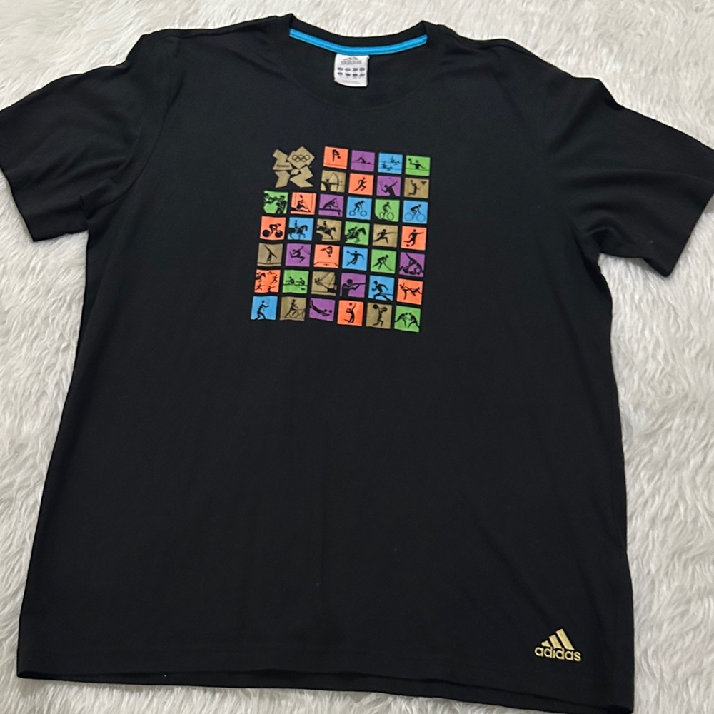 Adidas Black Tee with Multicolor Graphic